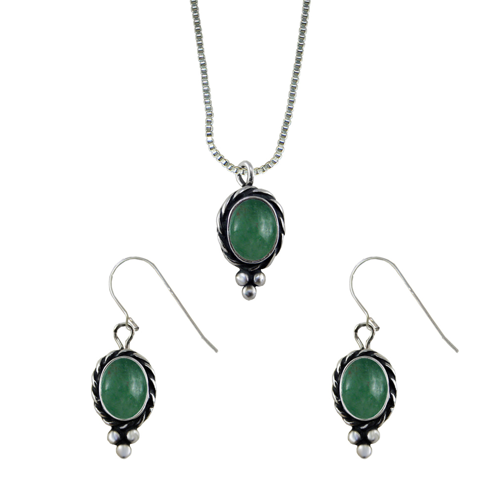 Sterling Silver Petite Necklace Earrings Set Jade